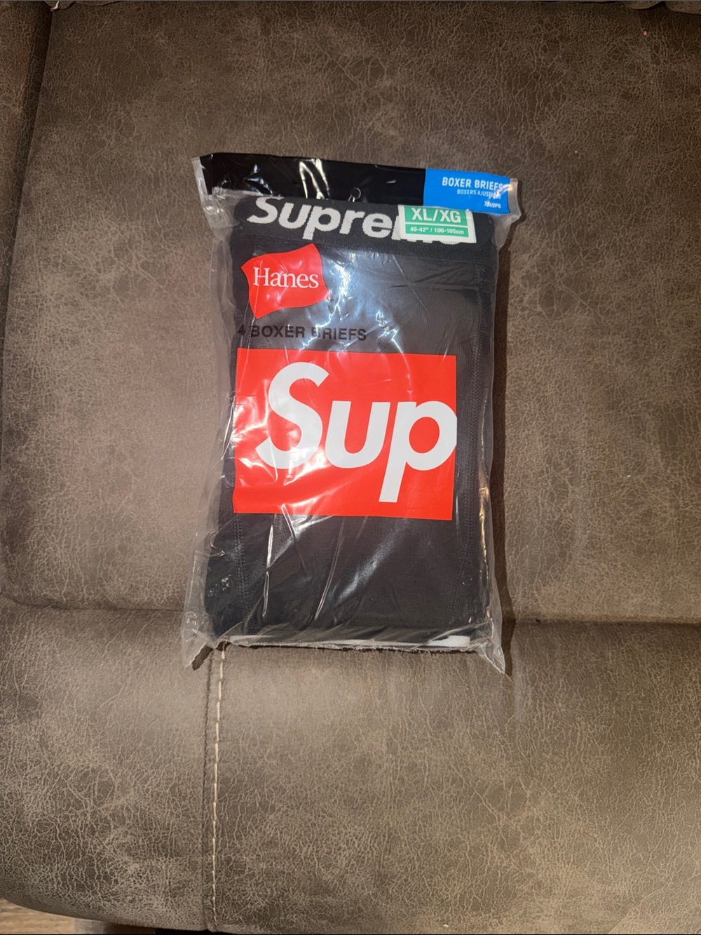 Hanes Black Boxer Briefs with Red Supreme Logo